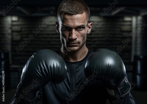 Man Wearing Black Shirt and Boxing Gloves © LUPACO IMAGES