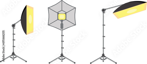 Illustration of softbox and projector, spotlighting photo studio accessories.