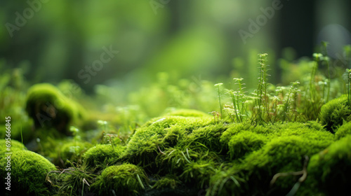 Moss in the forest with bokeh background, close up
