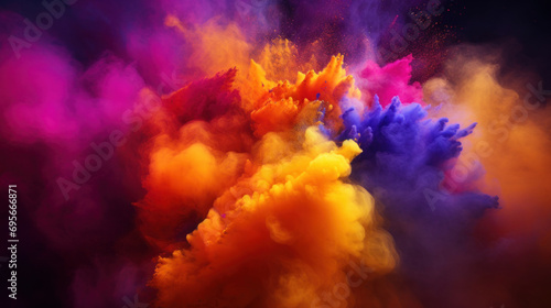 Colorful explosion of colored smoke isolated on black background. Abstract background