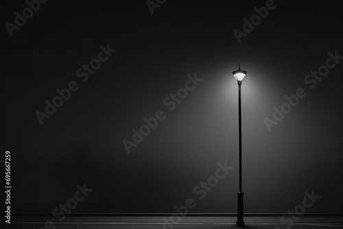 Minimalist black and white image of an isolated street lamp, focusing on loneliness and light.
