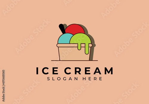 vector ice cream logo illustration vintage design, cup of ice cream
