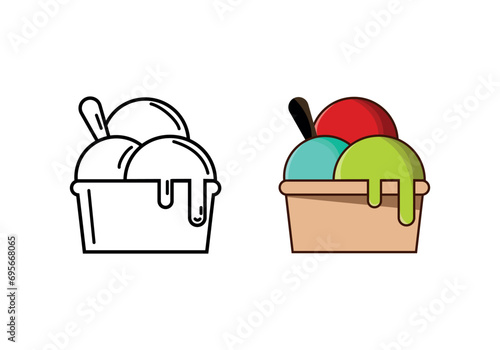 ice cream line art and vintage logo vector illustration design, creative and simple