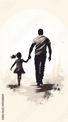 Love between Father and Daugher. painting of togetherness in black and white watercolor style