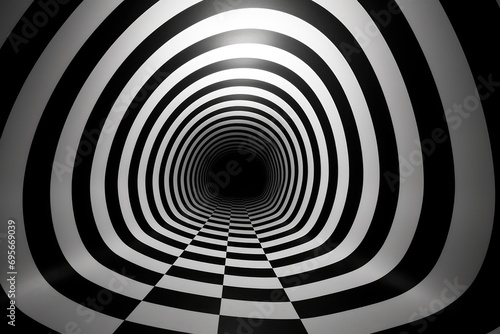 Photo capturing the optical illusion effect of converging lines in a tunnel.
