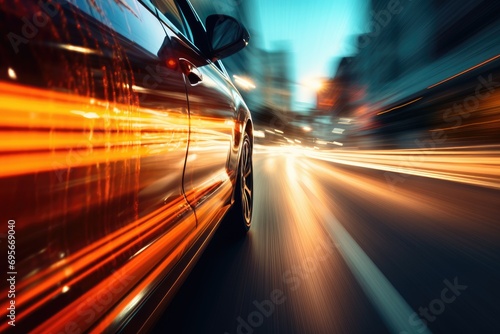Photo capturing the motion blur effect of a speeding vehicle, emphasizing speed and urgency.