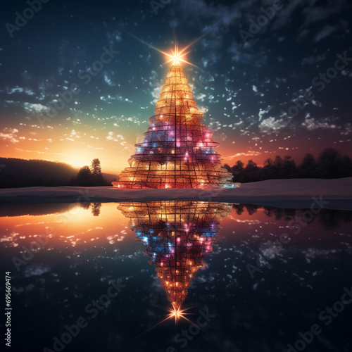 Christmas tree over a lake