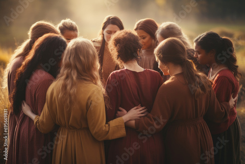 a group of girls gathered in a huddle © Kien