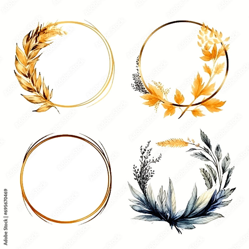 set of golden frame watercolor set of golden frame watercolor