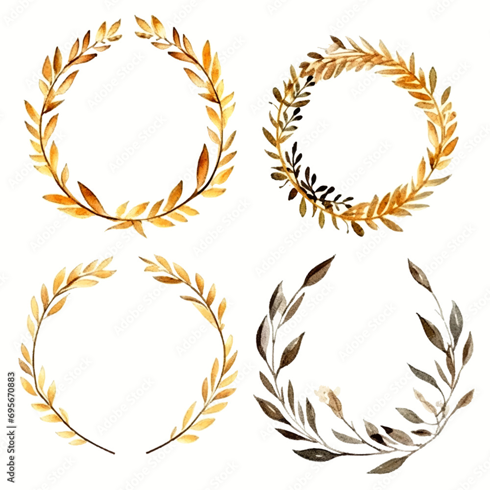 set of golden frame watercolor set of golden frame watercolor