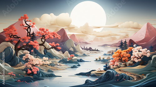 Chinese abstract landscape art background illustration 