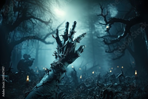 Zombie Hand Rising: A Macabre Night in the Spooky Graveyard