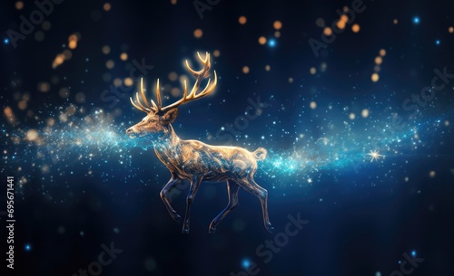 Christmas Scene  Gold Glowing Reindeer and Christmas Tree Backgrounds Wallpaper