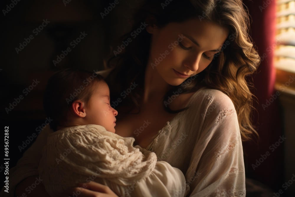 Woman breastfeeding newborn baby Woman breastfeeding newborn baby