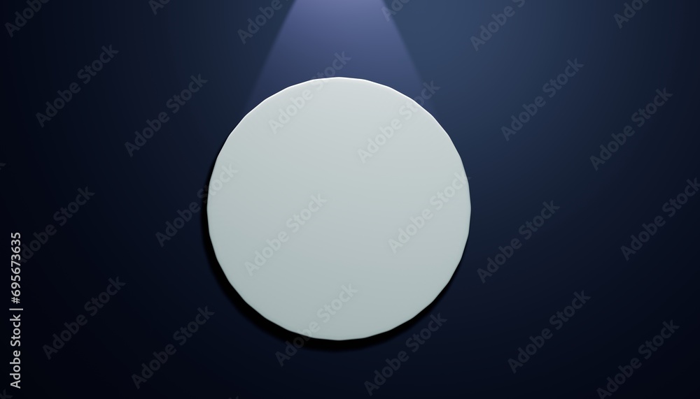 3d background for logo mockup, white circle on dark blue background with a spot light in center from top, 3d render 3d background for logo mockup, white circle on dark blue background with a spot light in center from top, 3d render