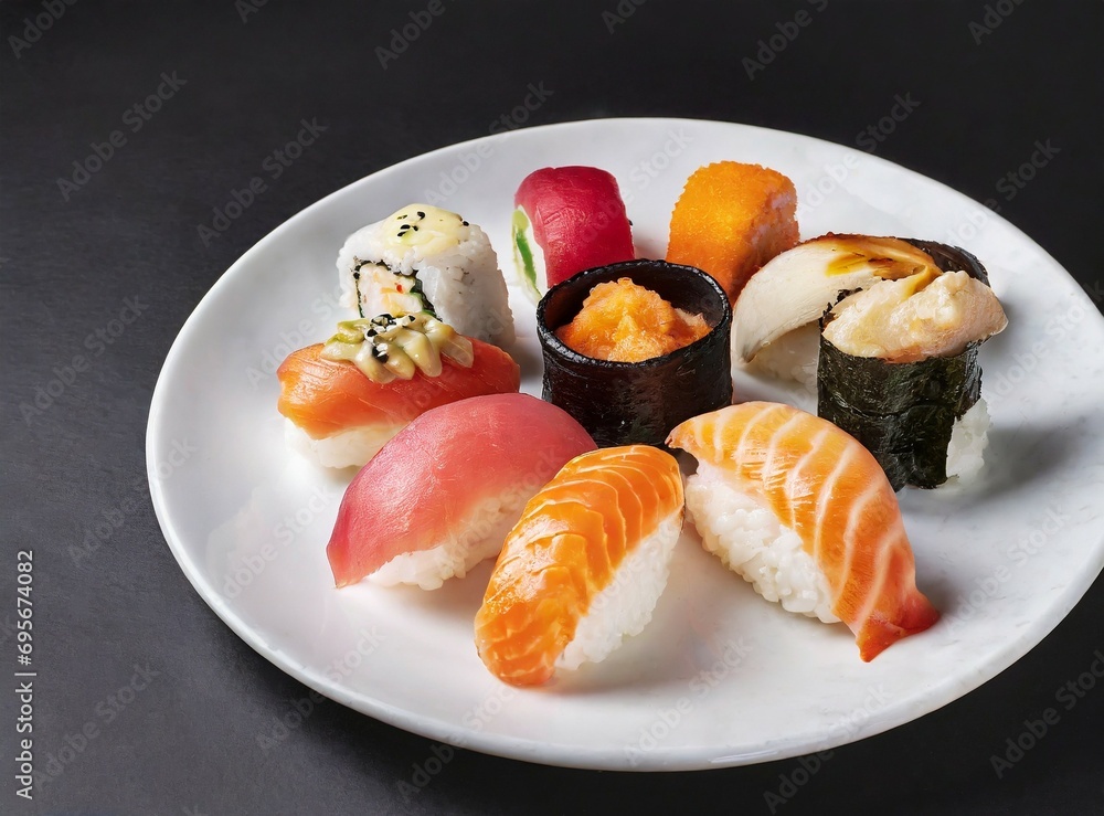 Japanese food, sushi isolated on black background, closeup photography. Studio photography. Ideal for restaurant web/promotion/advertisement/banner/design, with copy space for text/logo/graphic design Japanese food, sushi isolated on black background, closeup photography. Studio photography. Ideal for restaurant web/promotion/advertisement/banner/design, with copy space for text/logo/graphic design