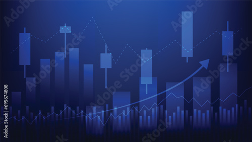 finance background with stock market statistic trend with candlesticks and bar chart