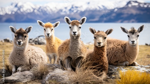 Patagonian Adventure: Exploring Torres del Paine's Snowy Mountains and Wildlife Watching Llamas. photo