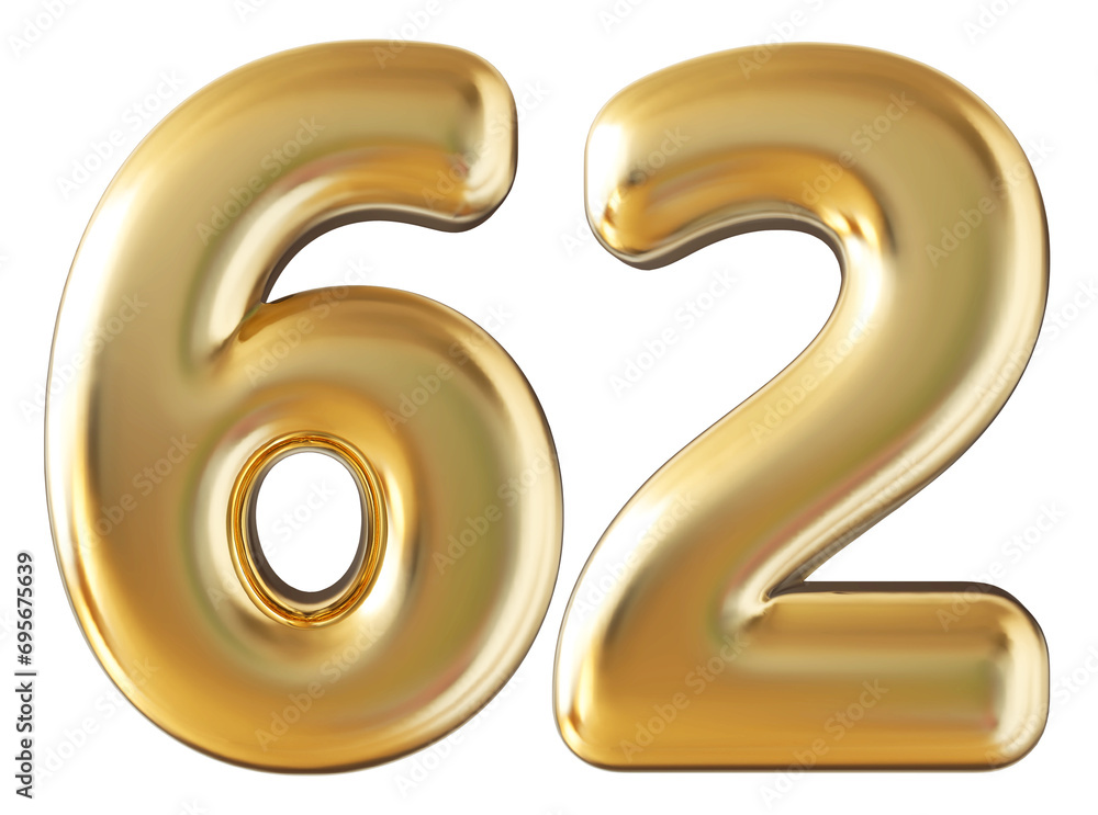 Number 62 gold 3d render Number 62 gold 3d render
