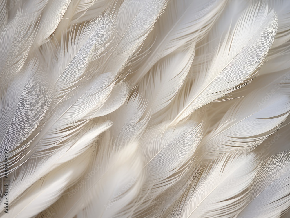 Ethereal Elegance: A Close-Up Capture of White Feathers, Their Smooth Texture and Delicate Softness Evoking a Sense of Graceful Serenity. Ethereal Elegance: A Close-Up Capture of White Feathers, Their Smooth Texture and Delicate Softness Evoking a Sense of Graceful Serenity.