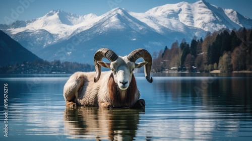Majestic Alps Wildlife: Discover the beauty of an  Argali in the Swiss Alps, a specie that harmoniously contribute to the ecological richness of this majestic mountainous habitat. photo