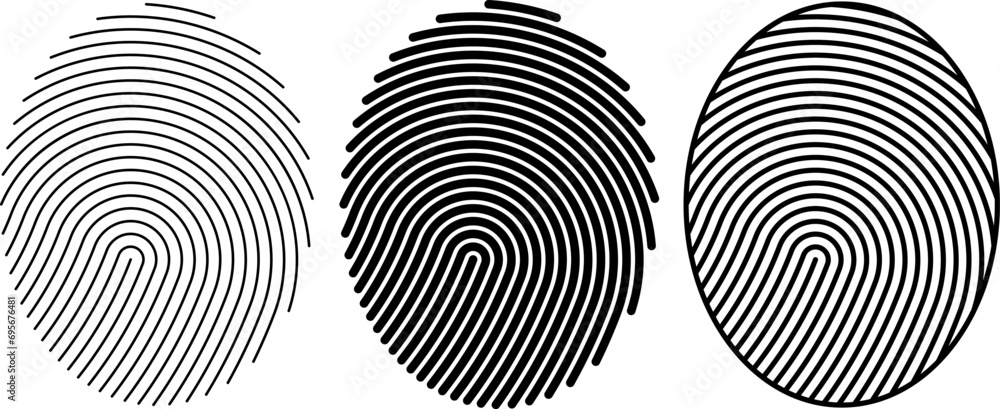 outline black fingerprints icon set - obrazy, fototapety, plakaty 