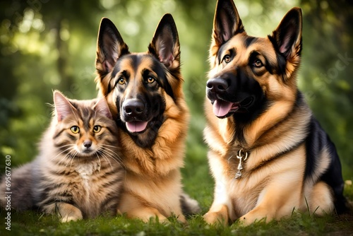 German Shepherd Dog and cat together 