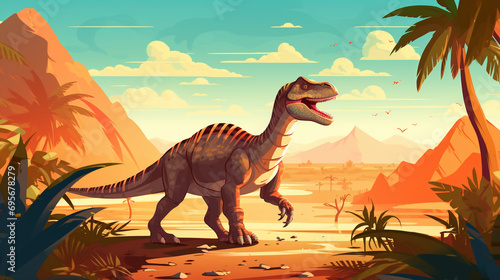 illustration featuring a dinosaur seamlessly integrated into a natural landscape photo