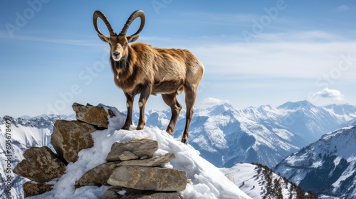 Alpine Majesty: Witnessing the Graceful Alpine Ibex Amidst the Matterhorn's Grandeur.