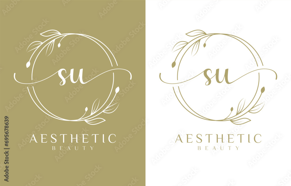 Letter SU Beauty Logo with Flourish Ornament Letter SU Beauty Logo with Flourish Ornament