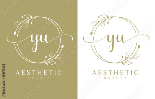 Letter YU Beauty Logo with Flourish Ornament