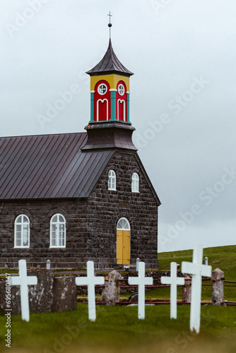 Hvalsneskirkja colorful small church in southwest Iceland  photo