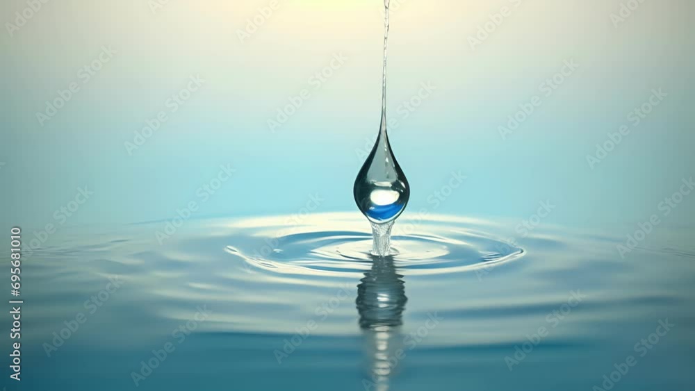 Minimal animation of a water droplet falling into a pool, creating ...