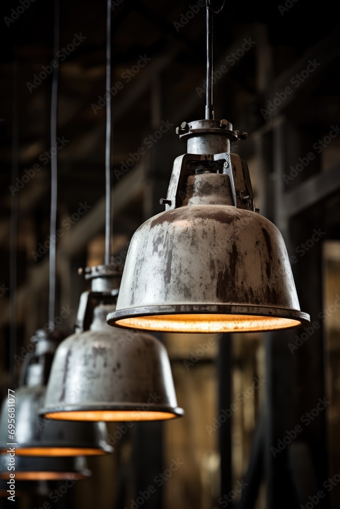 Obraz premium Urban Lighting: Illuminate Your Space with Industrial Pendant Lights, Featuring a Contemporary Aesthetic and Modern Design for a Sleek Interior Statement.