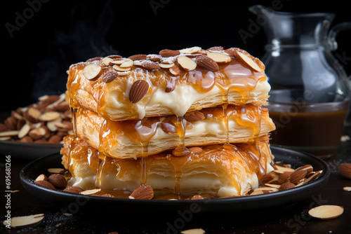 A buttery Dutch banketstaaf is served on a ceramic plate. (Generative AI) photo