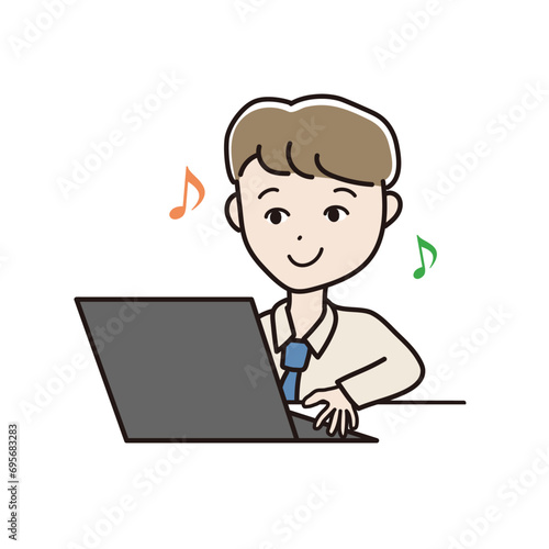 軽快にノートパソコンで仕事をこなすビジネスマンのイラスト
