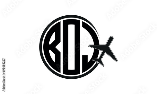 BOJ three initial letter circle tour & travel agency logo design vector template. hajj umrah agency, abstract, wordmark, business, monogram, minimalist, brand, company, flat, tourism agency, tourist