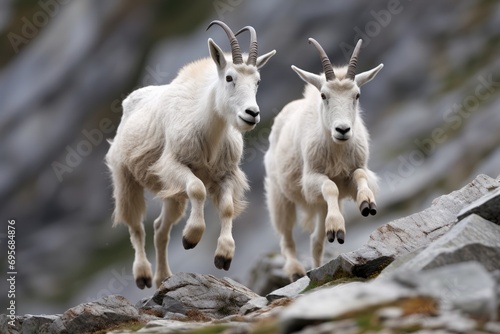 Wildlife Among Giants: Explore Naranjo de Bulnes, Where Mountain Goats Roam Freely Amongst the Asturian Mountains, Adding to the Scenic Beauty of Spain's Picos de Europa. photo