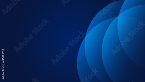 Dark blue abstract background with shiny geometric shapes. Modern blue gradient circles. Dynamic shapes. Minimal geometric design. Futuristic concept. Horizontal banner template. backdrop, banner.