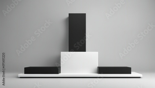 Minimalist display podium in white room. 3D rendering.