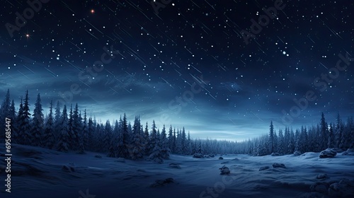 Meteor shower with snow covered trees Lapland