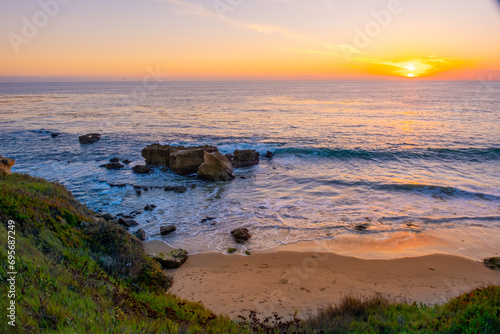 Beautiful view of Laguna Beach sunset at the beach. Laguna Beach is located in southern California. USA