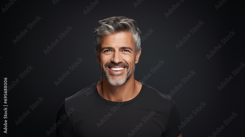 middle aged man with beautiful smile on black background. - Teeth whitening. middle aged man with beautiful smile on black background. - Teeth whitening.