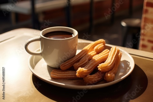Churro Heaven: Golden and Crispy Churros, Served Hot with Rich Chocolate - A Spanish Delight That Transforms the Tastebuds with Irresistible Sweetness and Traditional Flavors.