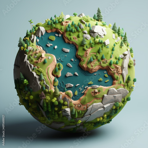 Semi-Realistic 3D Render of Earth with Clay-Like Texture photo