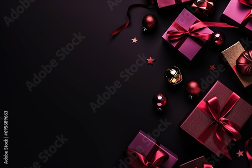 Vibrant Gift Boxes and Decorations with Ample Copy Space for Celebrations | Festive Holiday Imagery Crafted with Generative AI Tools