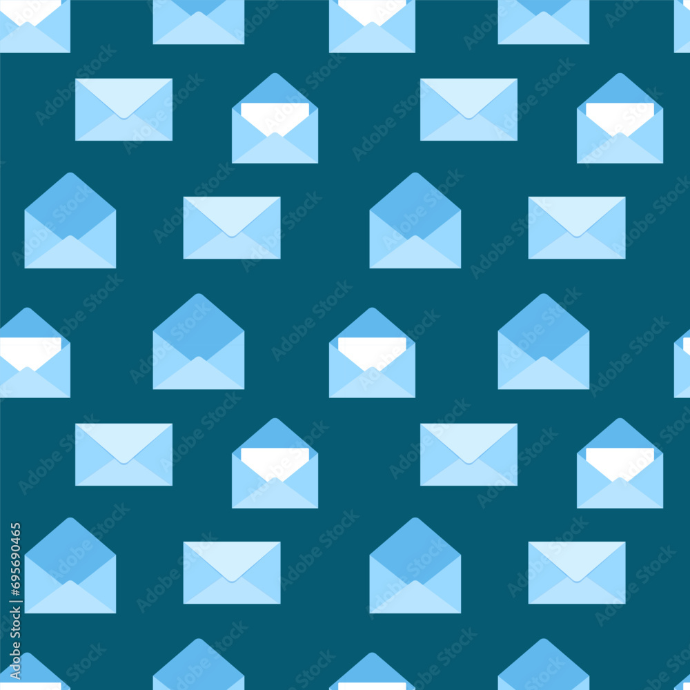 Seamless watercolor pattern with open and closed envelopes on dark blue background Seamless watercolor pattern with open and closed envelopes on dark blue background