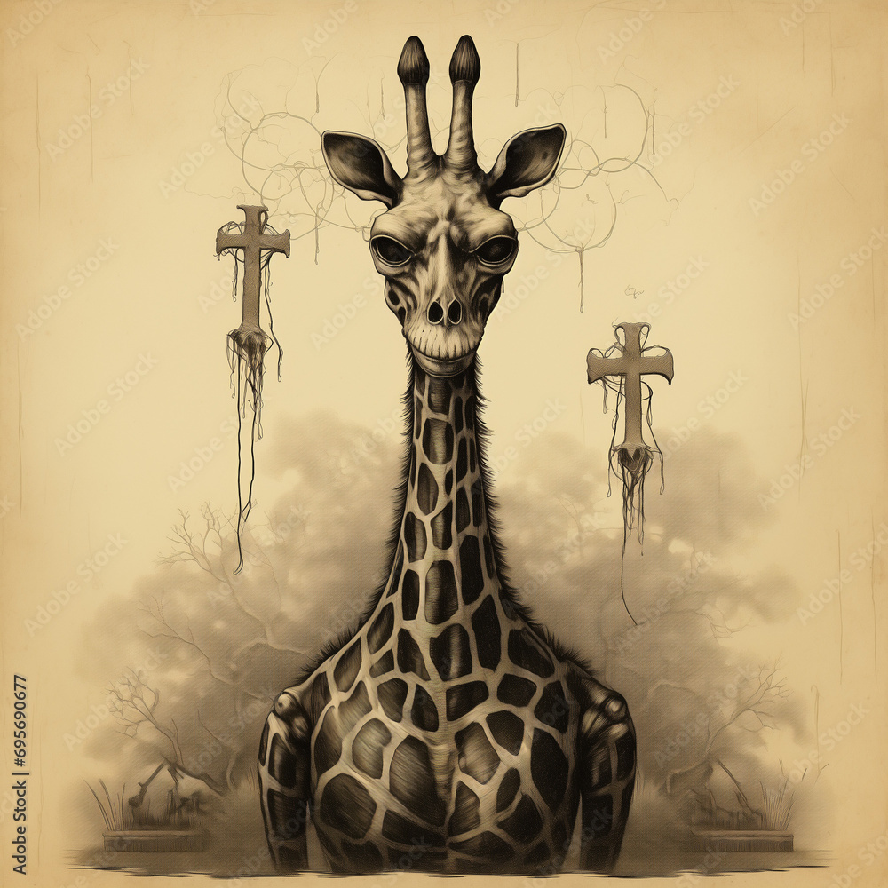 scary giraffe drawing