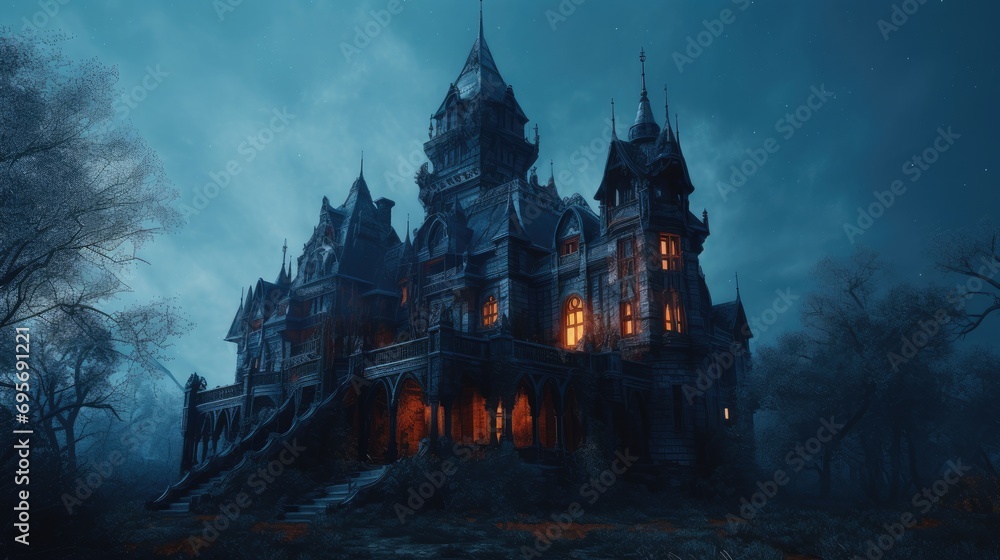 Spooky old gothic castle. Created with Generative AI.