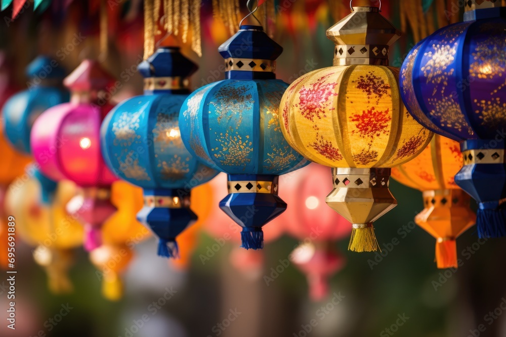 Artistry in Illumination: Close-Up of Handmade Silk Lanterns for Sale at a Street Market in Hoi An, Vietnam. Artistry in Illumination: Close-Up of Handmade Silk Lanterns for Sale at a Street Market in Hoi An, Vietnam.